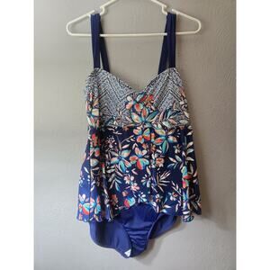 Maxine of Hollywood Women's Size 18 One Piece Blue Tiered Swimsuit MM7FK79